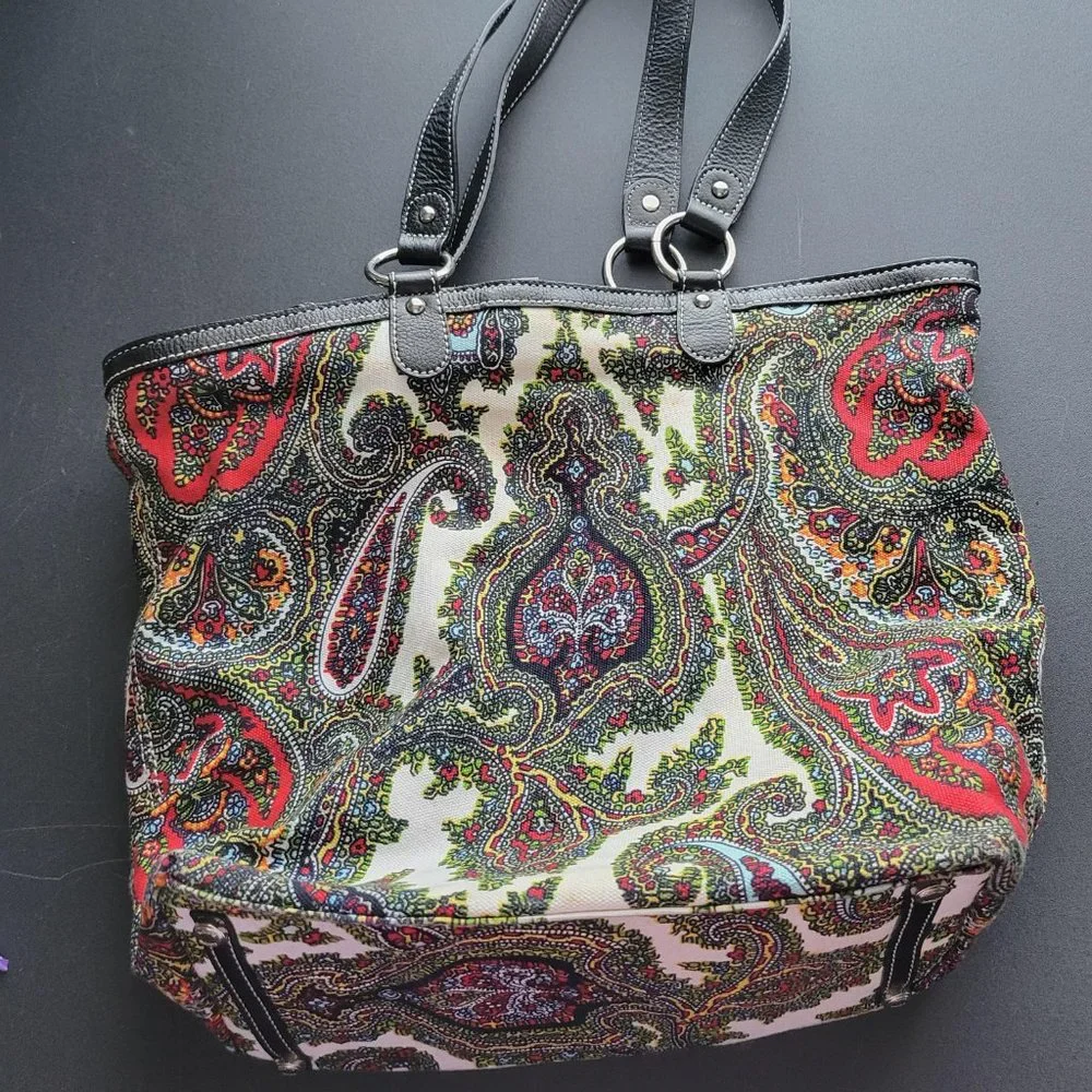 Talbots Large Paisley Tapestry Handbag Purse with Clip Closure Inside Pockets - Picture 3 of 5